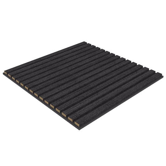 Black Acoustic Wood Wall Panel Tiles Thin Slat - 60x60cm (4 Pack)