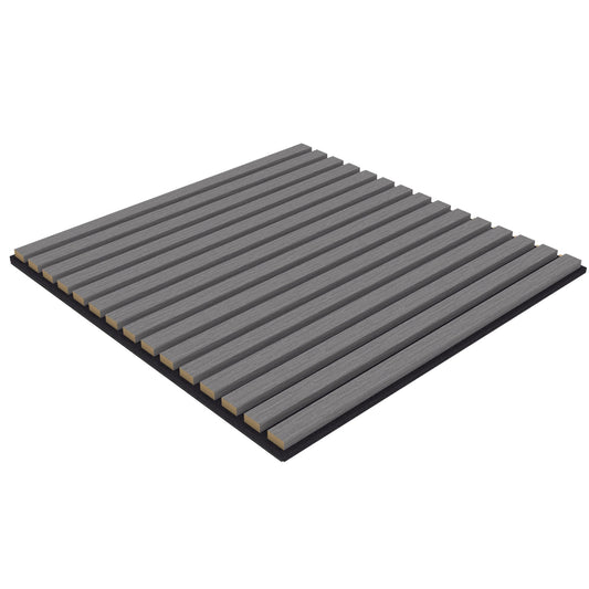 Grey Acoustic Wood Wall Panel Tiles Thin Slat - 60x60cm (4 Pack)