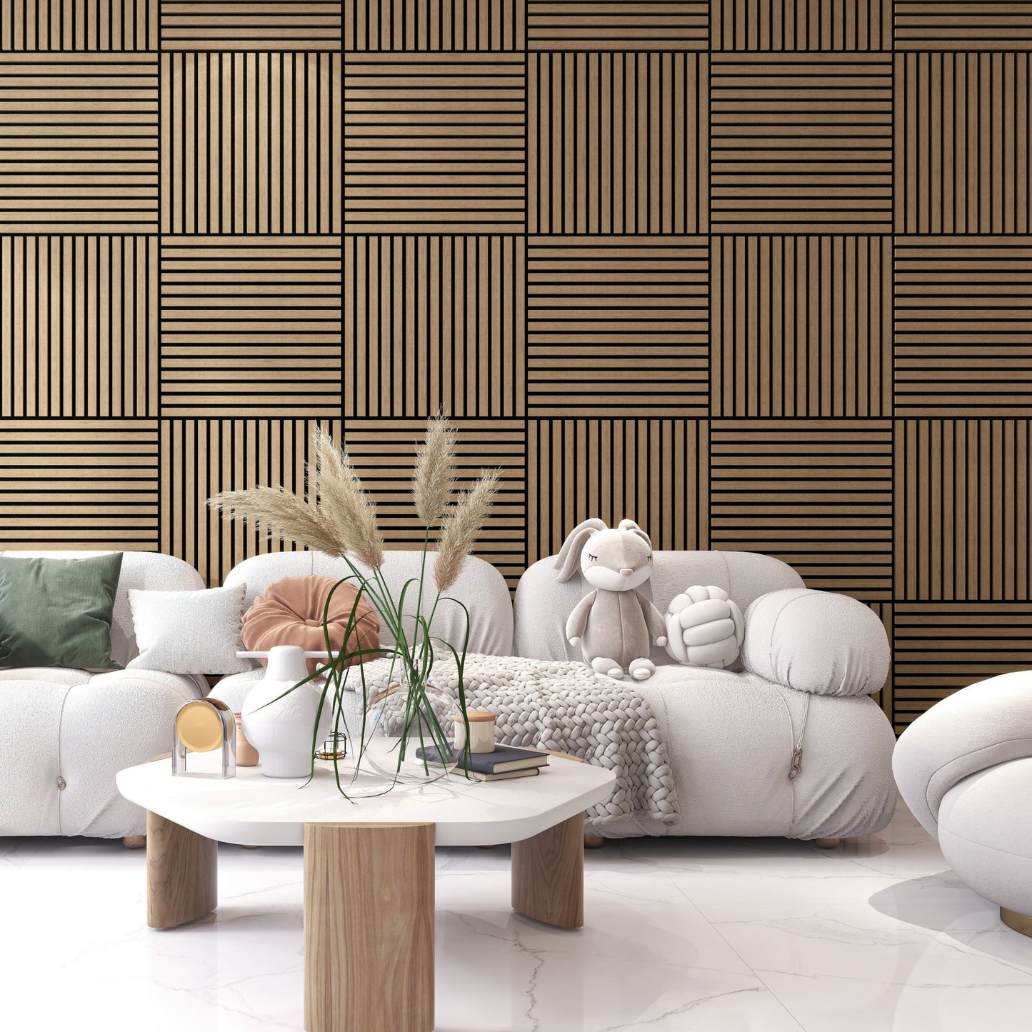 Walnut Acoustic Wood Wall Panel Tiles Thin Slat - 60x60cm (4 Pack)