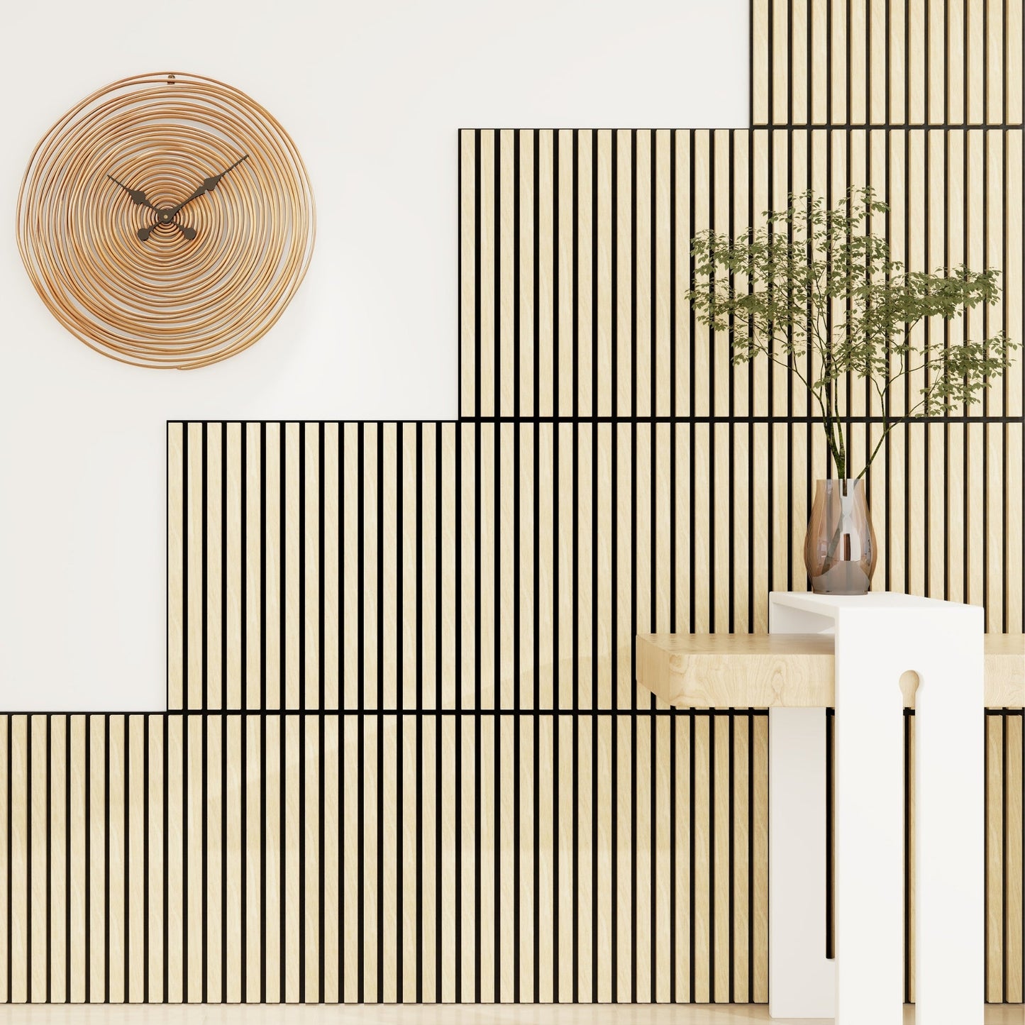 Washed Oak Acoustic Wood Wall Panel Tiles Thin Slat - 60x60cm (4 Pack)